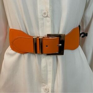 Orange PU leather elastic waistband belt